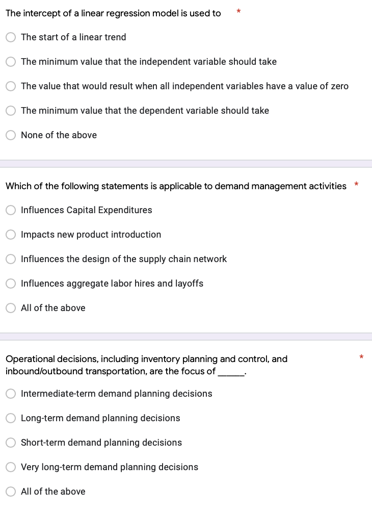 Answer the questions below. The intercept of a