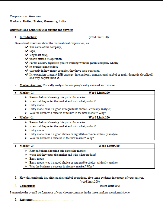 Corporation: Amazon Markets: United States,