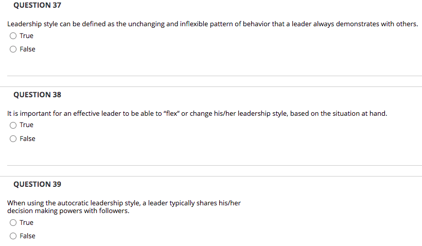 QUESTION 37 Leadership style can be defined as