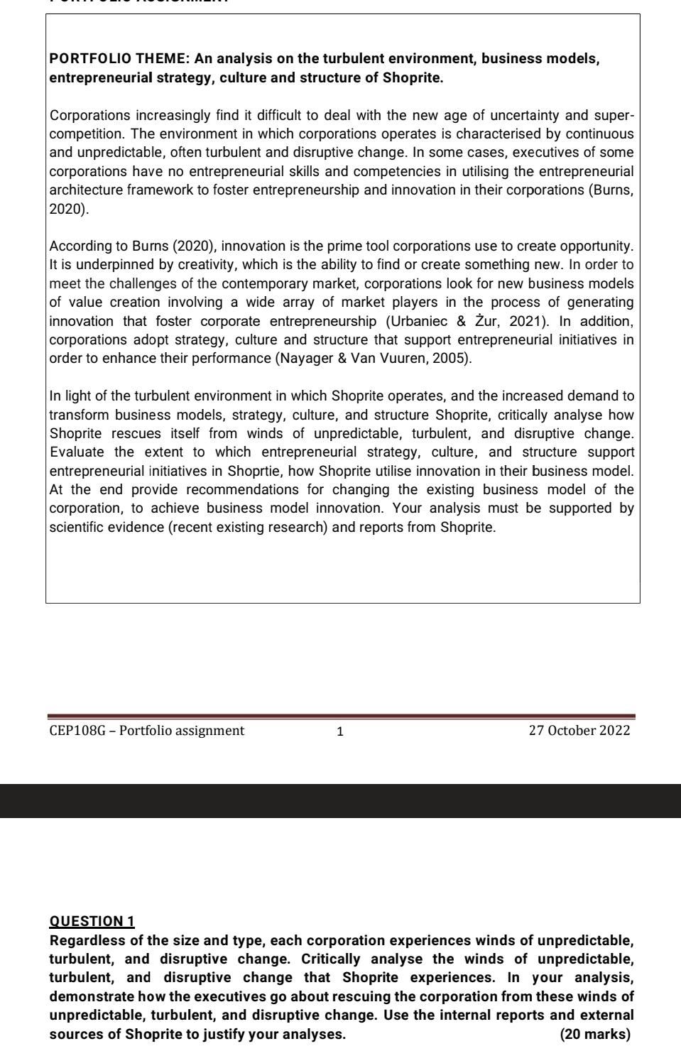 PORTFOLIO THEME: An analysis on the turbulent