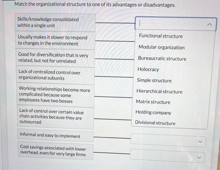 #1) #2 Match the organizational structure to one