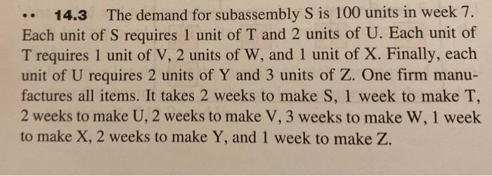 14.3 The demand for subassembly S is 100 units in