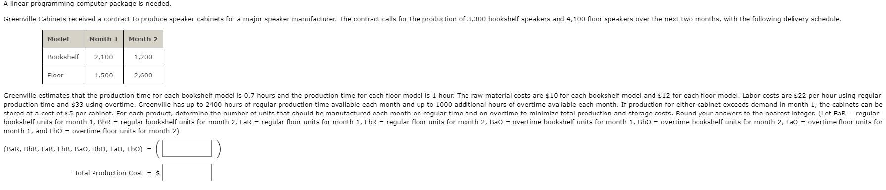 A linear programming computer package is needed.