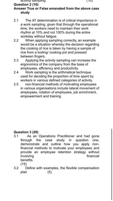 vity sampi Question 2 (10) Answer True or False