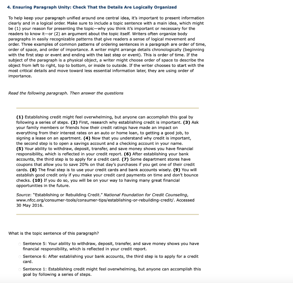 4. Ensuring Paragraph Unity: Check That the