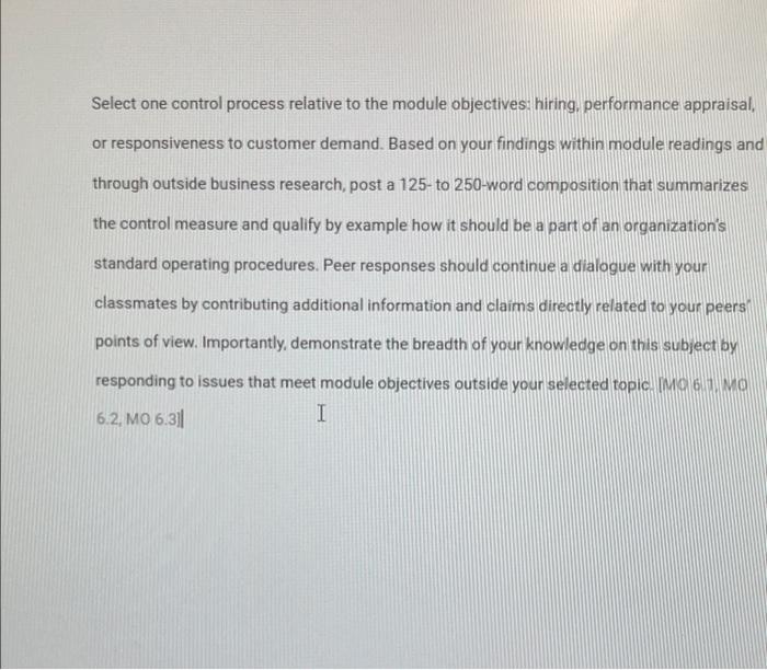 Select one control process relative to the module