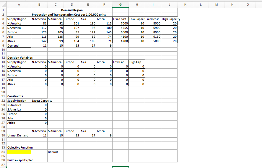 Build a capacity plan A B D E F G H 1 J L M N o 1