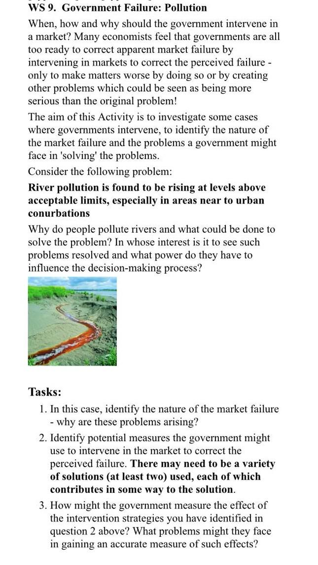 WS 9. Government Failure: Pollution When, how and