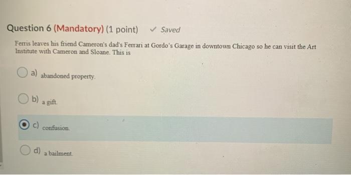 Question 8 (Mandatory) (1 point) Jackson