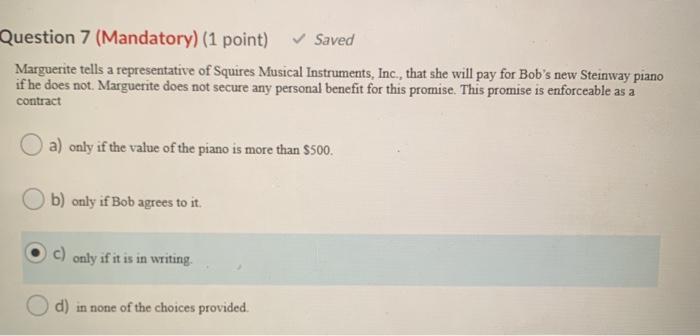 Question 8 (Mandatory) (1 point) Jackson