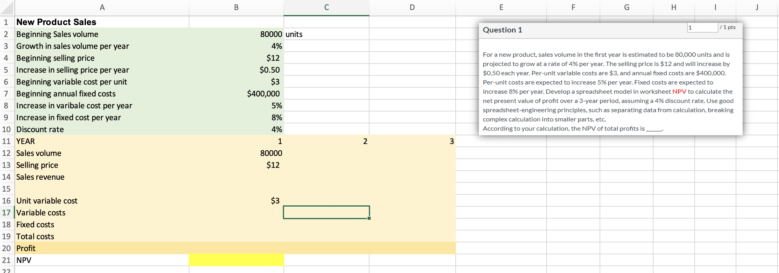 A B C D E F G I 1 J / 1 pts Question 1 80000