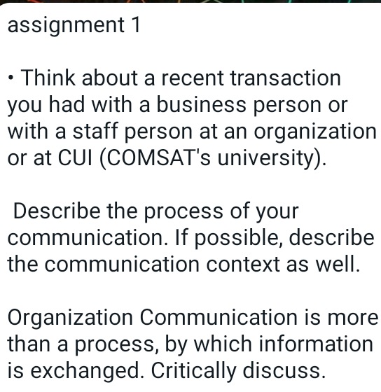 assignment 1 Think about a recent transaction you
