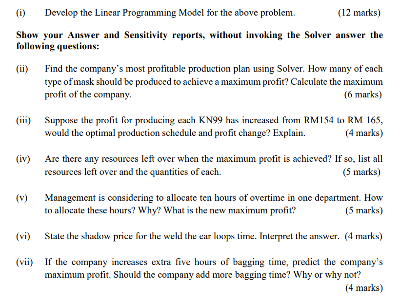 Problem 3: FaceMask Production Mix The FaceMask