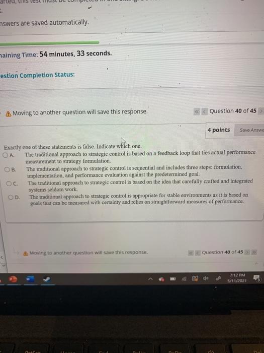 - nswers are saved automatically. maining Time: