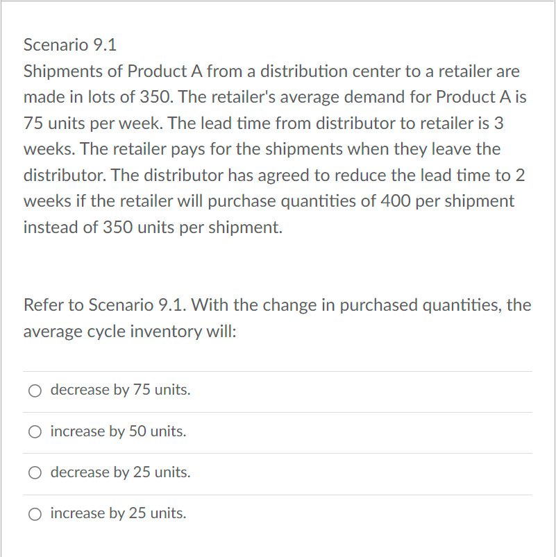 Shipments of Product A from a distribution center