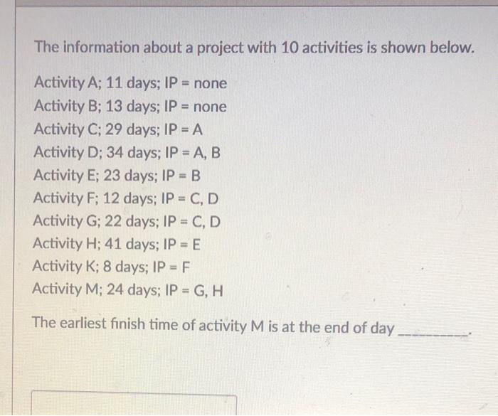 The information about a project with 10