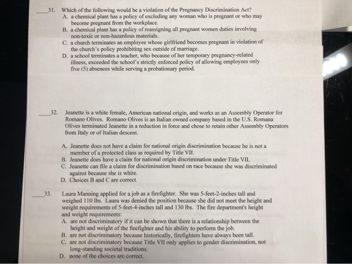 31. Which of the following would be a violation