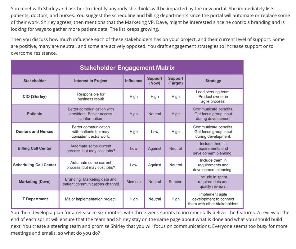 You meet with Shirley and ask her to identify