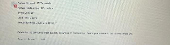 Annual Demand: 13284 units/yr x Annual Holding