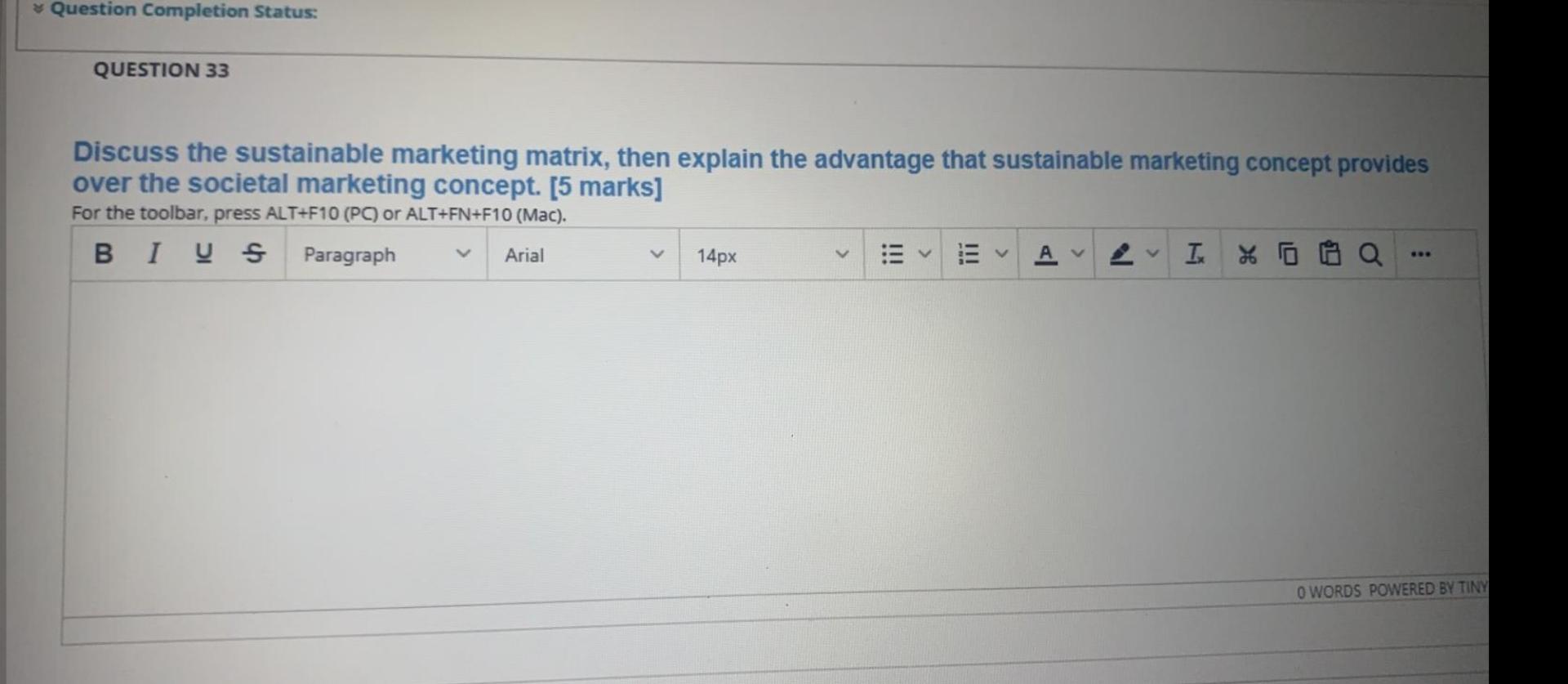 Marketing Question Completion Status: QUESTION 33