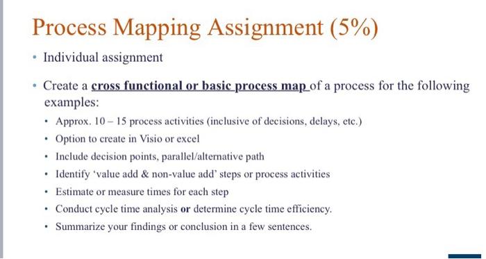 Process Mapping Assignment (5%) Individual