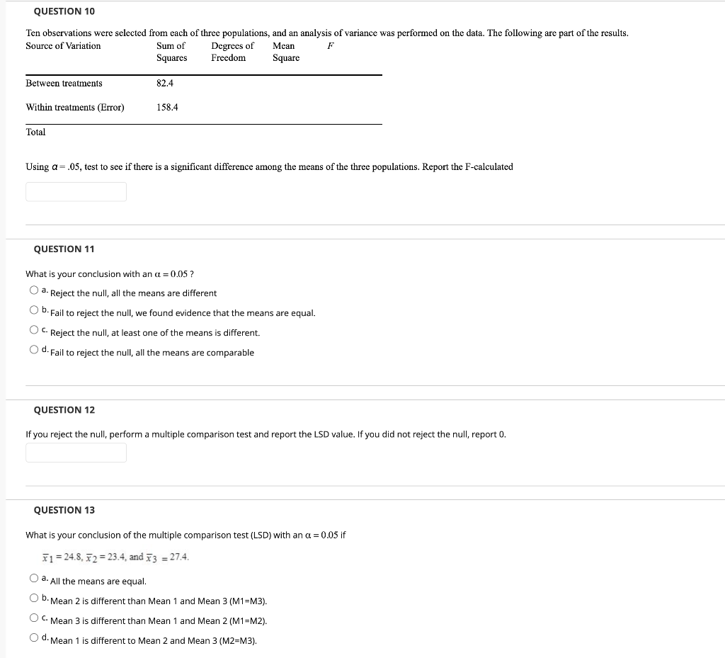 answer please QUESTION 10 Ten observations were