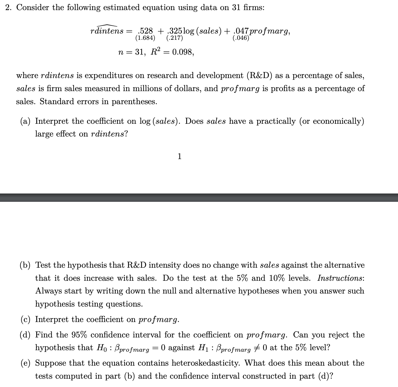 2. Consider the following estimated equation