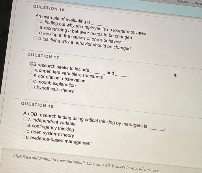 Syllabus - 20FA-A QUESTION 16 An example of