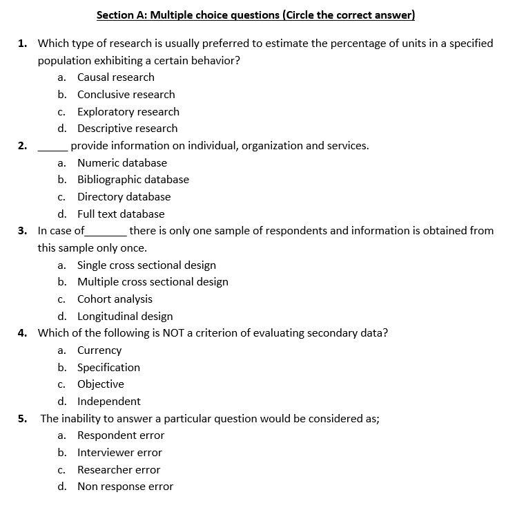 Section A: Multiple choice questions (Circle the