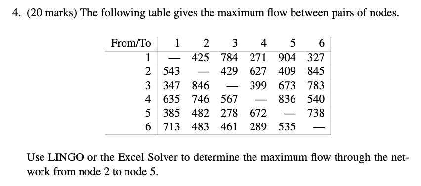 PLEASE USE LINGO TO SOLVE THIS QUESTION 4. (20