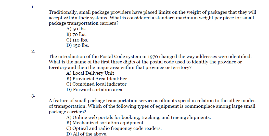 1. Traditionally, small package providers have