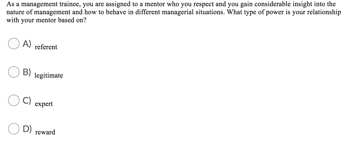 As a management trainee, you are assigned to a