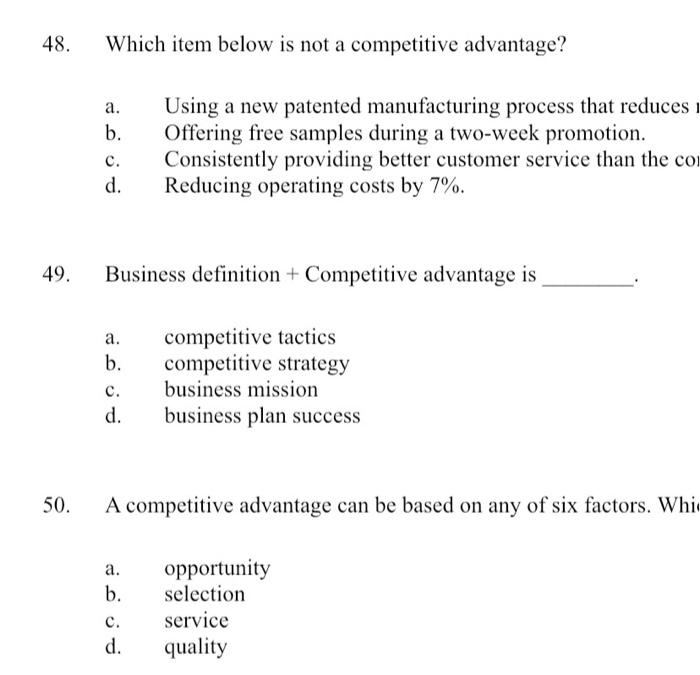 48. 49. 50. Which item below is not a competitive