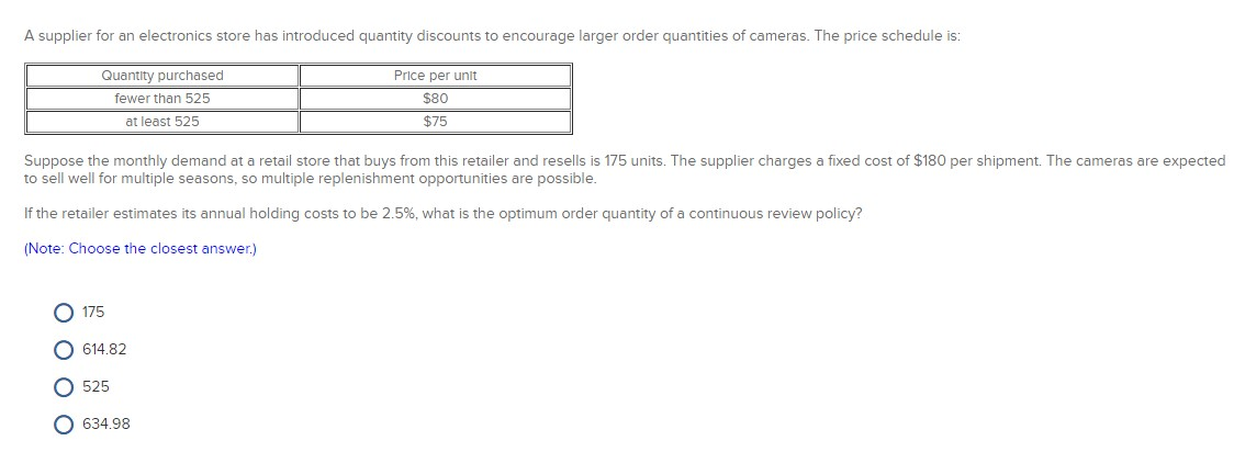 A supplier for an electronics store has