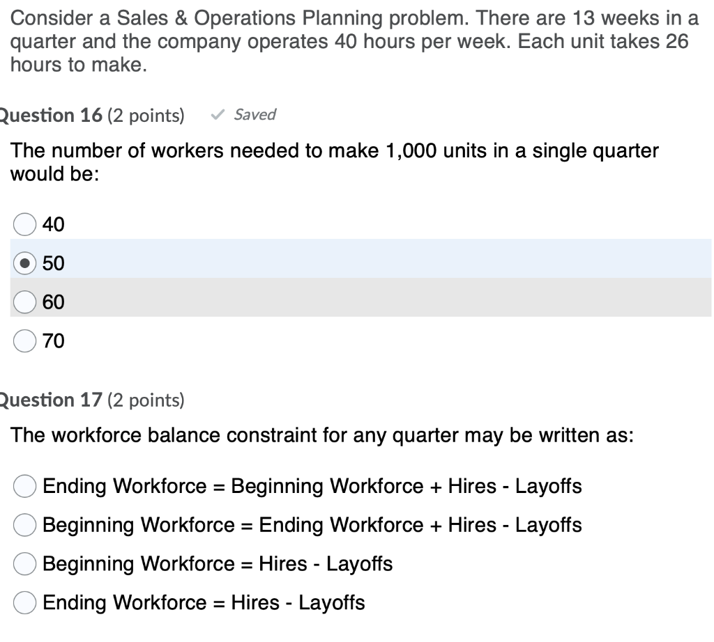 Consider a Sales & Operations Planning problem.