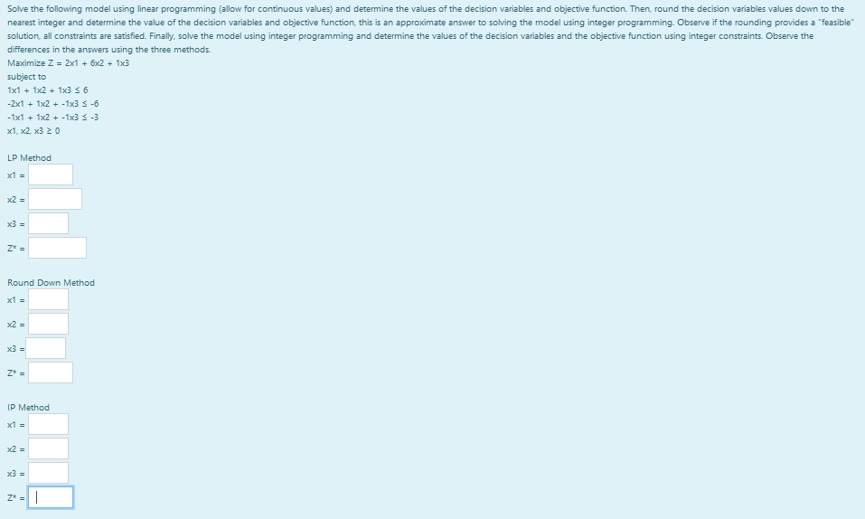 Solve the following model using linear