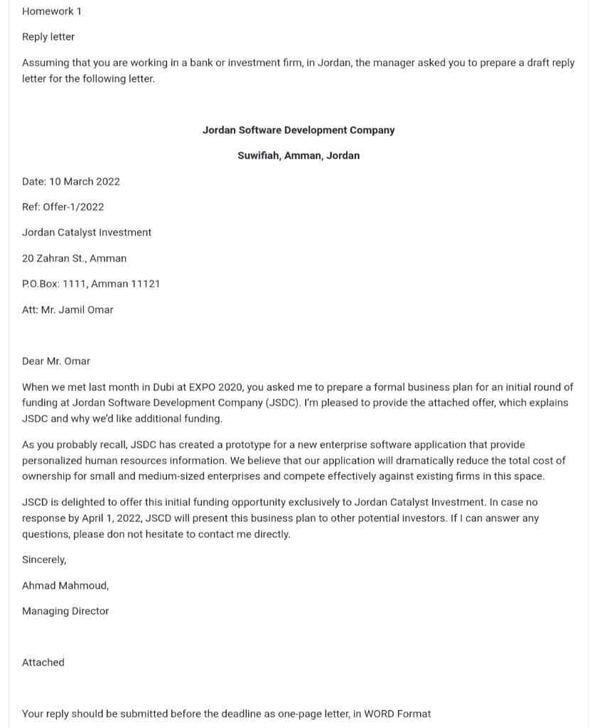 Homework 1 Reply letter Assuming that you are