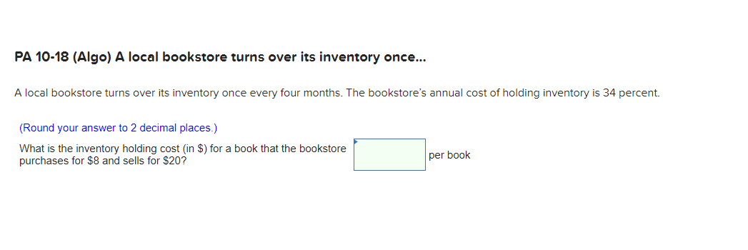 PA 10-18 (Algo) A local bookstore turns over its