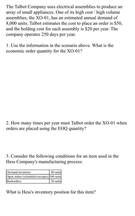 The Talbot Company uses electrical assemblies to