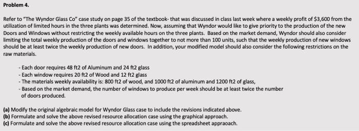 Problem 4. Refer to "The Wyndor Glass Co" case