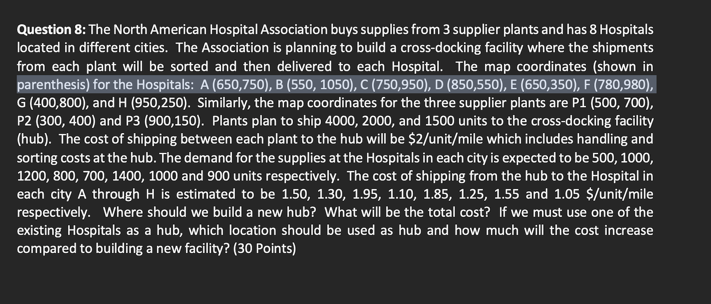 Question 8: The North American Hospital