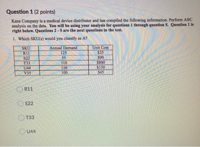 Question 5 (2 points) From the analysis for Kane