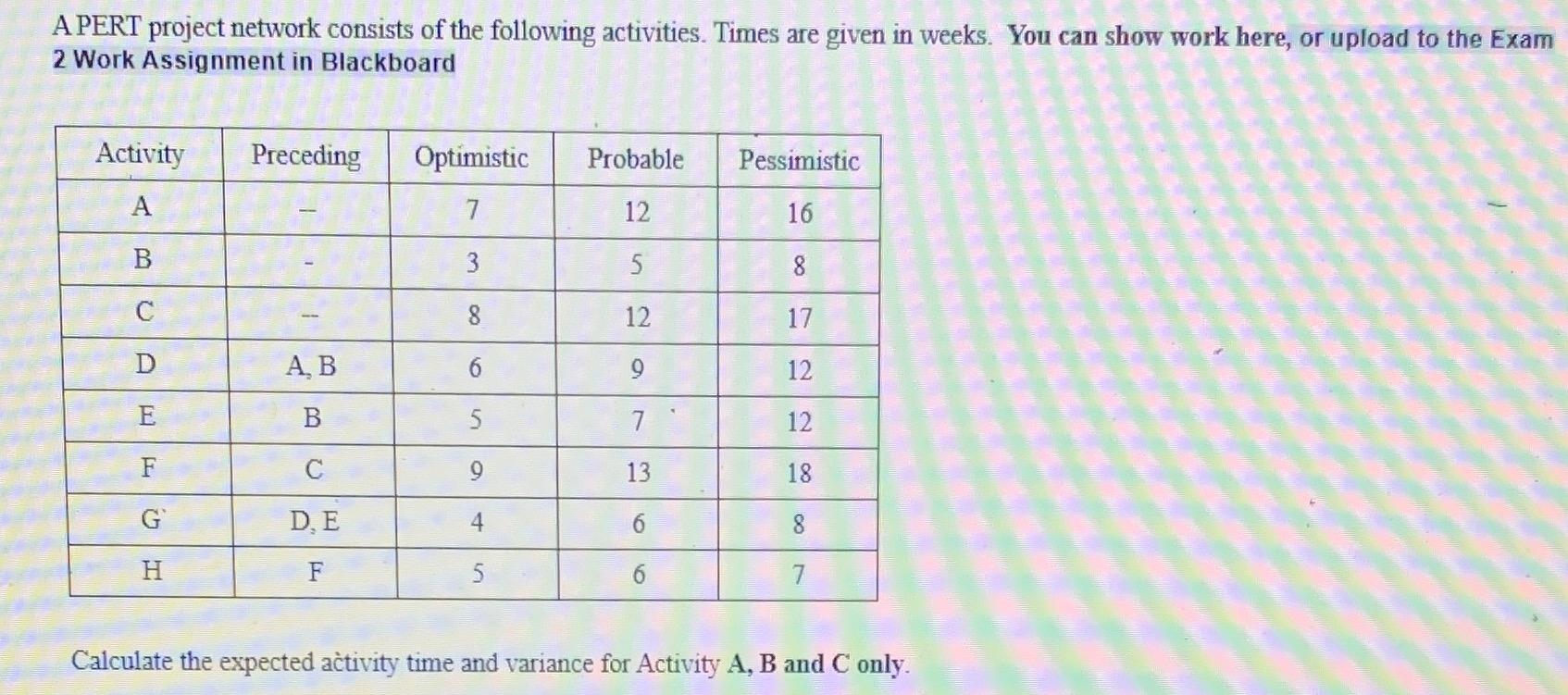APERT project network consists of the following