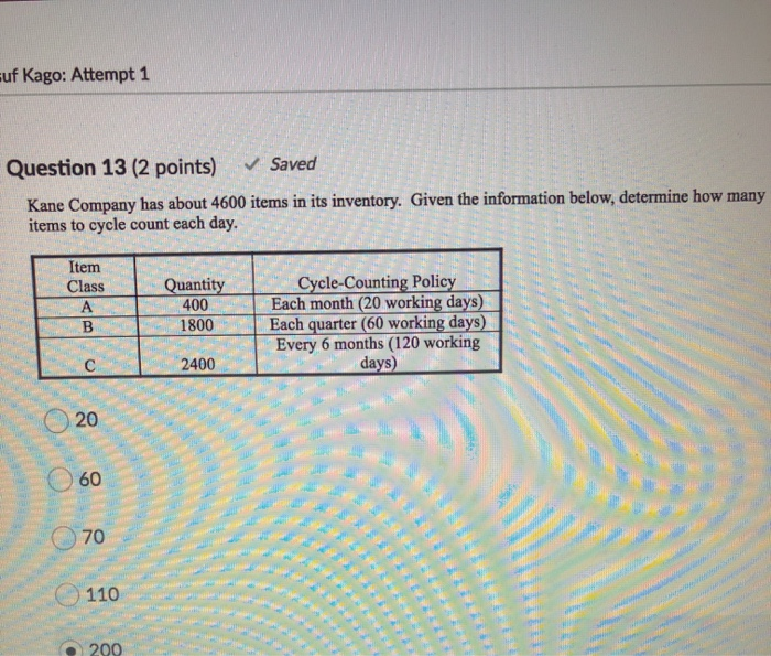 Question 5 (2 points) From the analysis for Kane