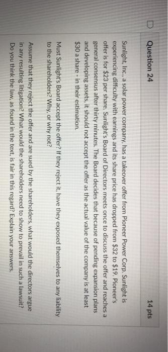 BUSINESS LAW QUESTION Question 24 14 pts