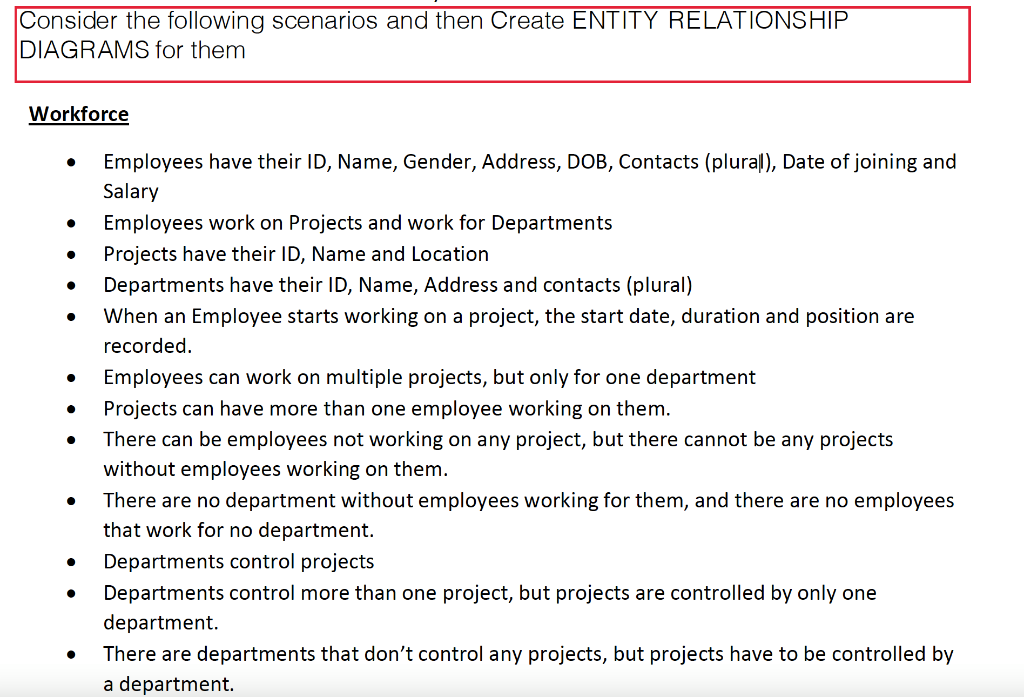 Consider the following scenarios and then Create