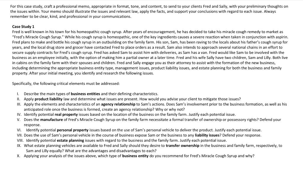 For this case study, craft a professional memo,