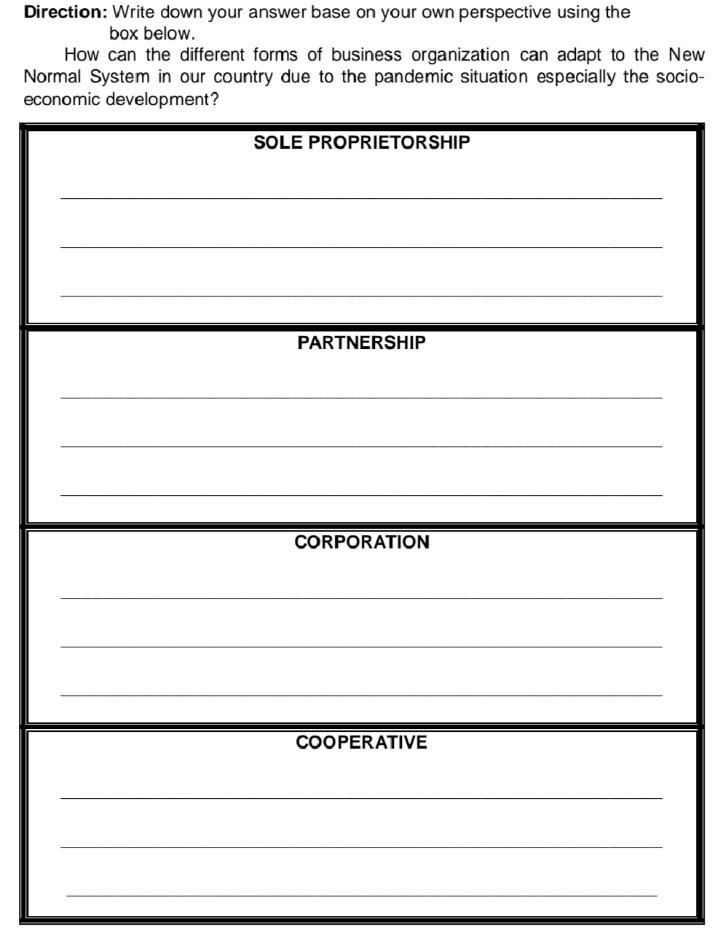 Direction: Write down your answer base on your