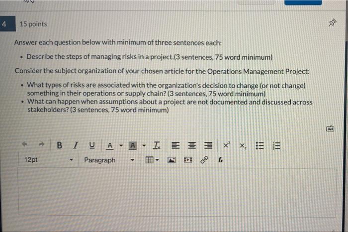 4 15 points Answer each question below with