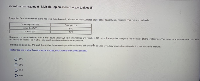 Inventory management - Multiple replenishment
